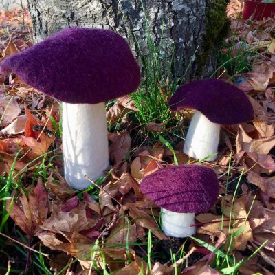 champignons en feutre couleur aubergine