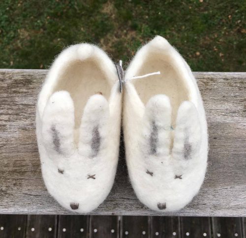 chaussons lapin en laine feutrée