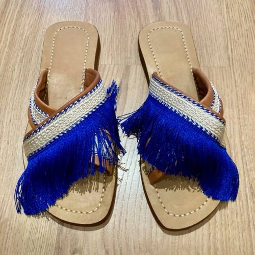 sandales mules cuir brodées bleu majorelle