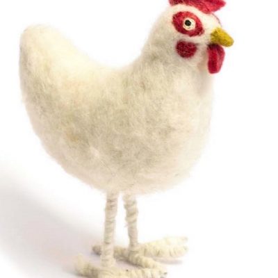 poule blanche en laine feutrée