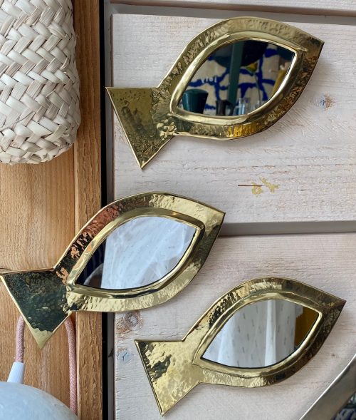 miroir poisson en laiton doré